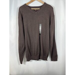 NWOT Linea Uomo Lightweight‎ V-Neck Wool Blend Brown Sweater Size XL